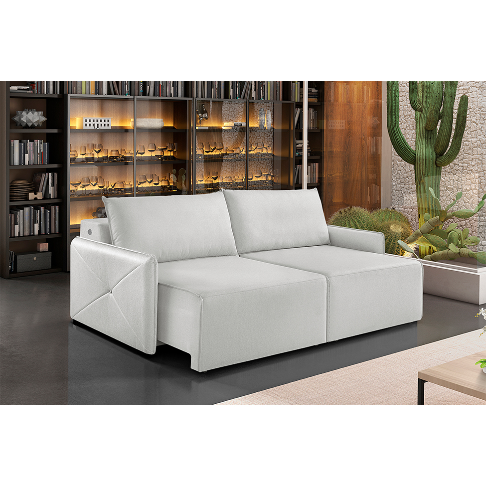 Sofá 4 Lugares Retrátil Urban com USB Linho Cinza 260 cm