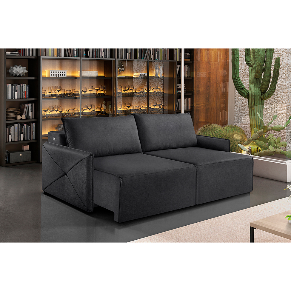 Sofá 4 Lugares Retrátil Urban com USB Linho Grafite 260 cm