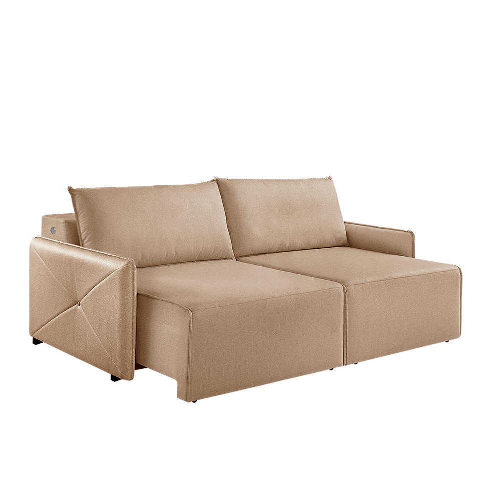 Sofá 4 Lugares Retrátil Urban com USB Linho Palha 260 cm
