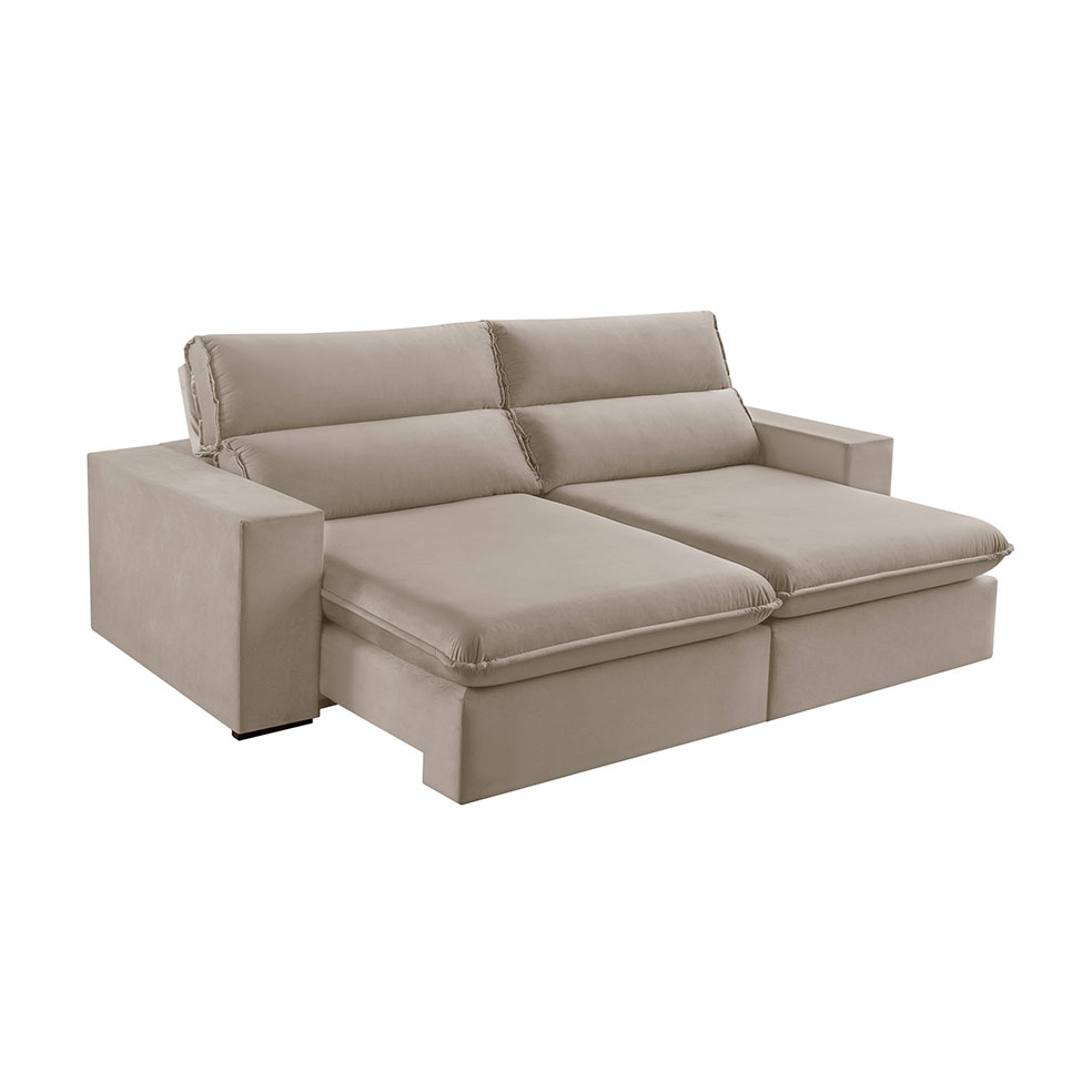 Sofá 4 Lugares Retrátil e Reclinável Free Veludo Bege 250 cm