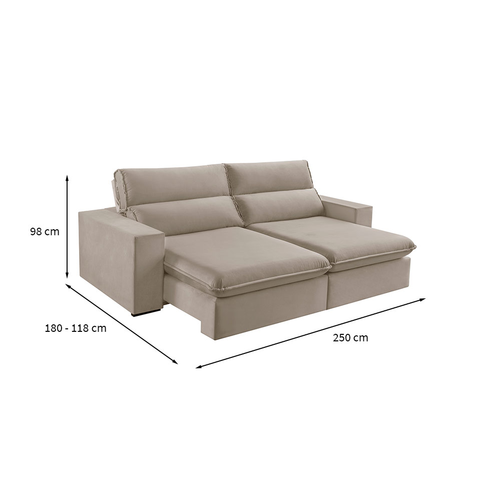 Sofá 4 Lugares Retrátil e Reclinável Free Veludo Bege 250 cm