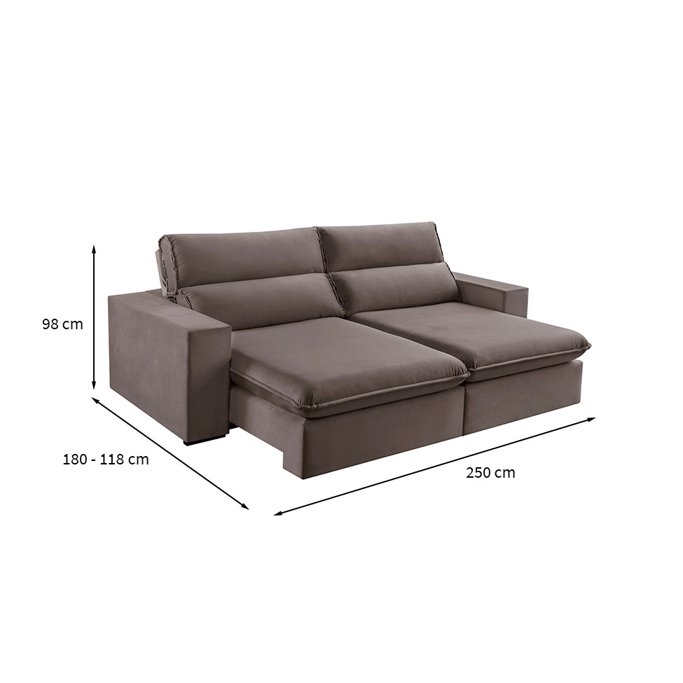 Sofá 4 Lugares Retrátil e Reclinável Free Veludo Bege Escuro 250 cm