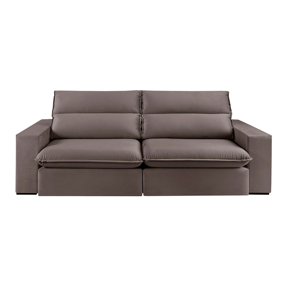 Sofá 4 Lugares Retrátil e Reclinável Free Veludo Bege Escuro 250 cm