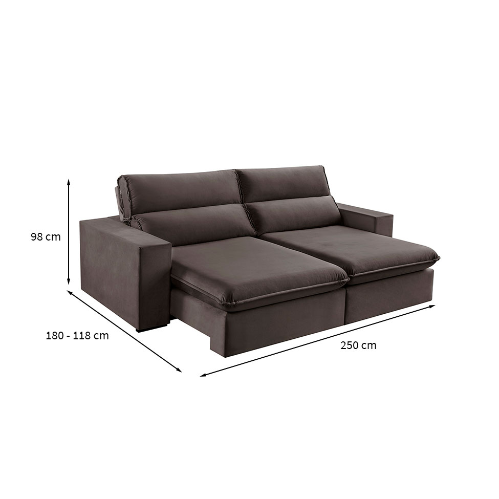 Sofá 4 Lugares Retrátil e Reclinável Free Veludo Cinza 250 cm