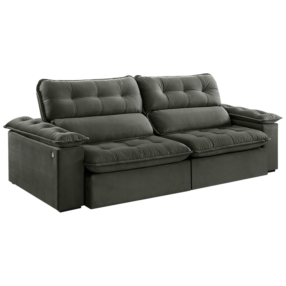 Sofá 4 Lugares Retrátil e Reclinável Jobi com USB Veludo Cinza 254 cm