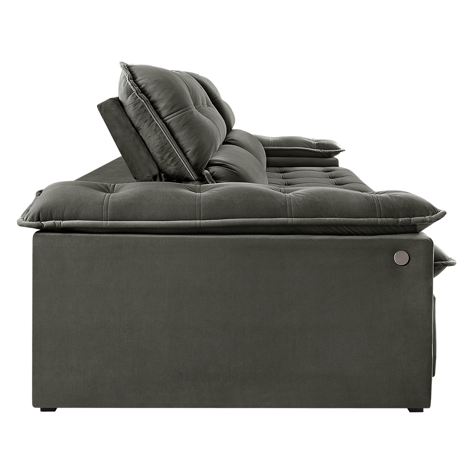 Sofá 4 Lugares Retrátil e Reclinável Jobi com USB Veludo Cinza 254 cm