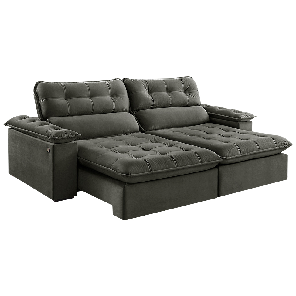 Sofá 4 Lugares Retrátil e Reclinável Jobi com USB Veludo Cinza 254 cm
