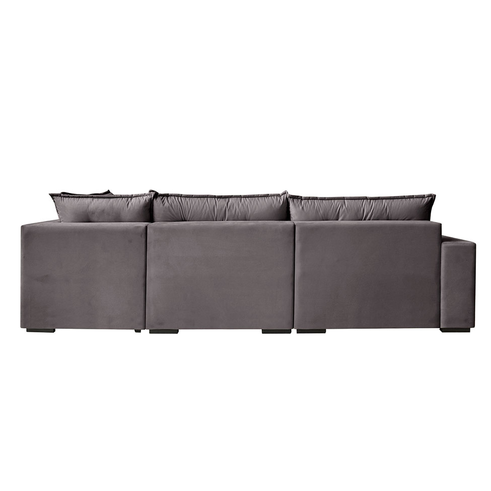 Sofá 5 Lugares Presidente com Chaise Direito Veludo Cinza 296 cm