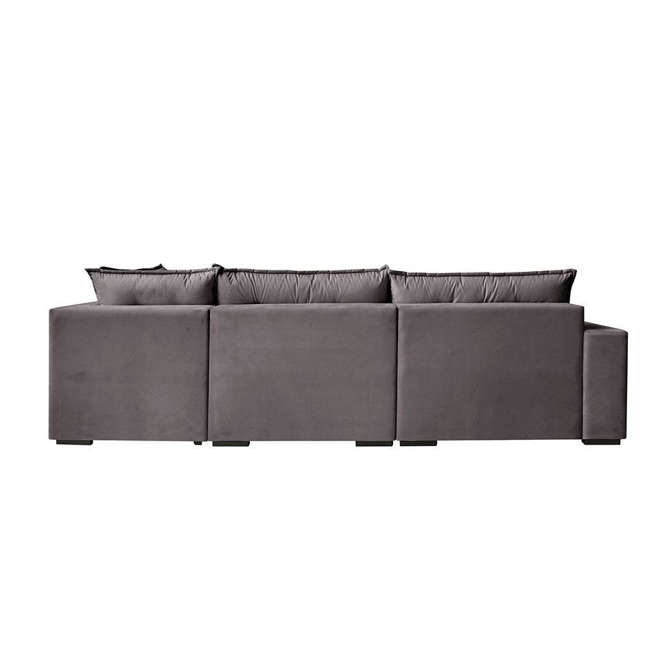 Sofá 5 Lugares Presidente com Chaise Direito Veludo Cinza 316 cm