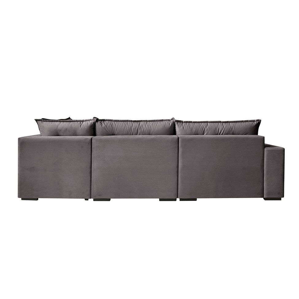Sofá 5 Lugares Presidente com Chaise Direito Veludo Cinza 366 cm