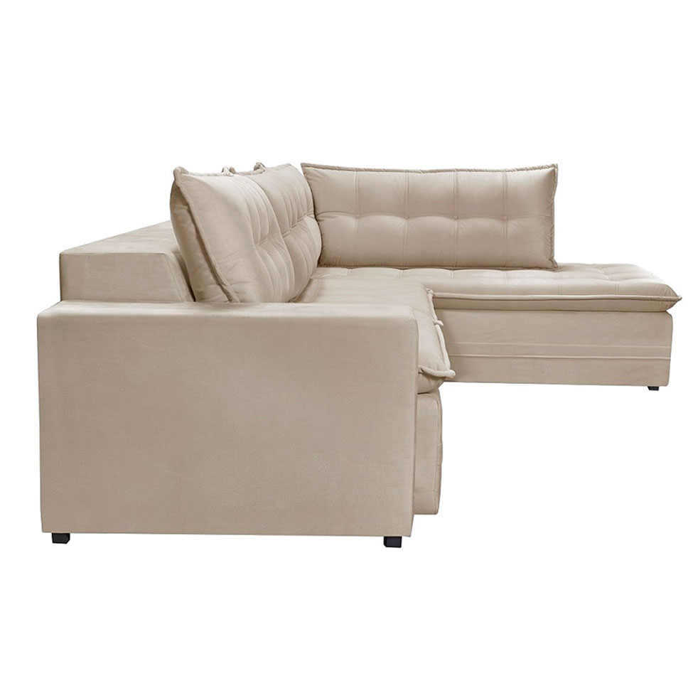 Sofá 5 Lugares Presidente com Chaise Direito Veludo Marfim 316 cm