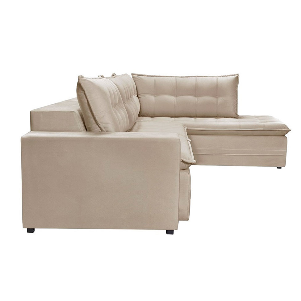 Sofá 5 Lugares Presidente com Chaise Direito Veludo Marfim 366 cm