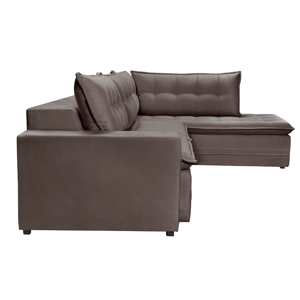 Sofá 5 Lugares Presidente com Chaise Direito Veludo Marrom Escuro 366 cm
