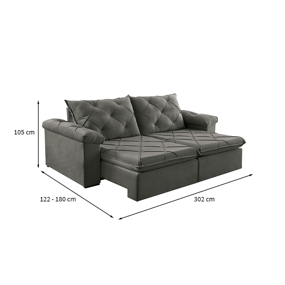 Sofá 5 Lugares Retrátil e Reclinável Astor Veludo Cinza