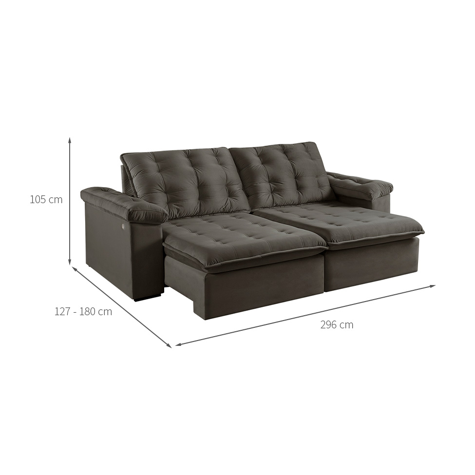Sofá 5 Lugares Retrátil e Reclinável Itaguaí com USB Veludo Marrom 296 cm