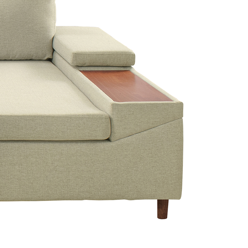 Sofá 5 Lugares com Chaise Direito Clássico Linho Palha