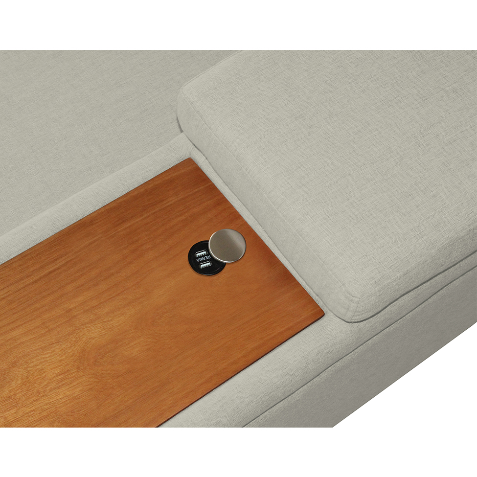 Sofá 5 Lugares com Chaise Direito Clássico com Entrada USB Linho Bege