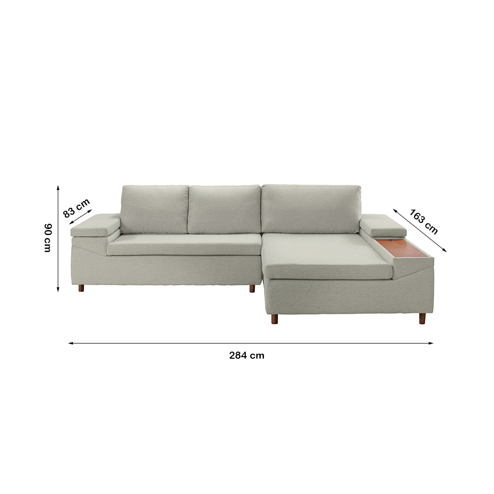 Sofá 5 Lugares com Chaise Direito Clássico com Entrada USB Linho Bege