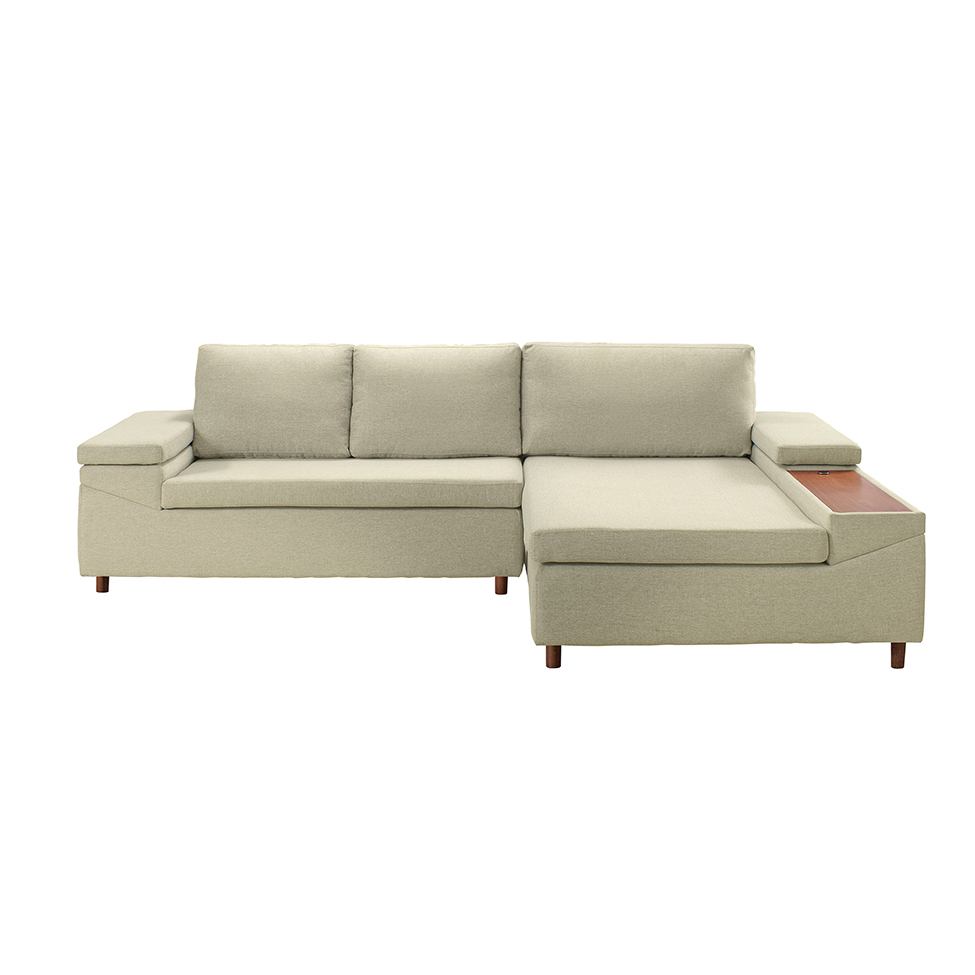 Sofá 5 Lugares com Chaise Direito Clássico com Entrada USB Linho Palha