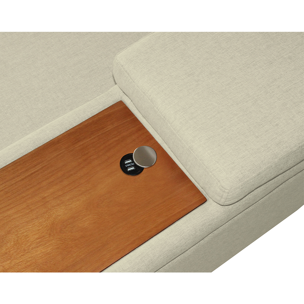 Sofá 5 Lugares com Chaise Direito Clássico com Entrada USB Linho Palha