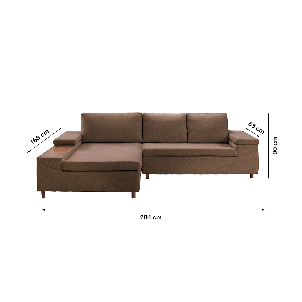 Sofá 5 Lugares com Chaise Esquerdo Clássico Linho Marrom