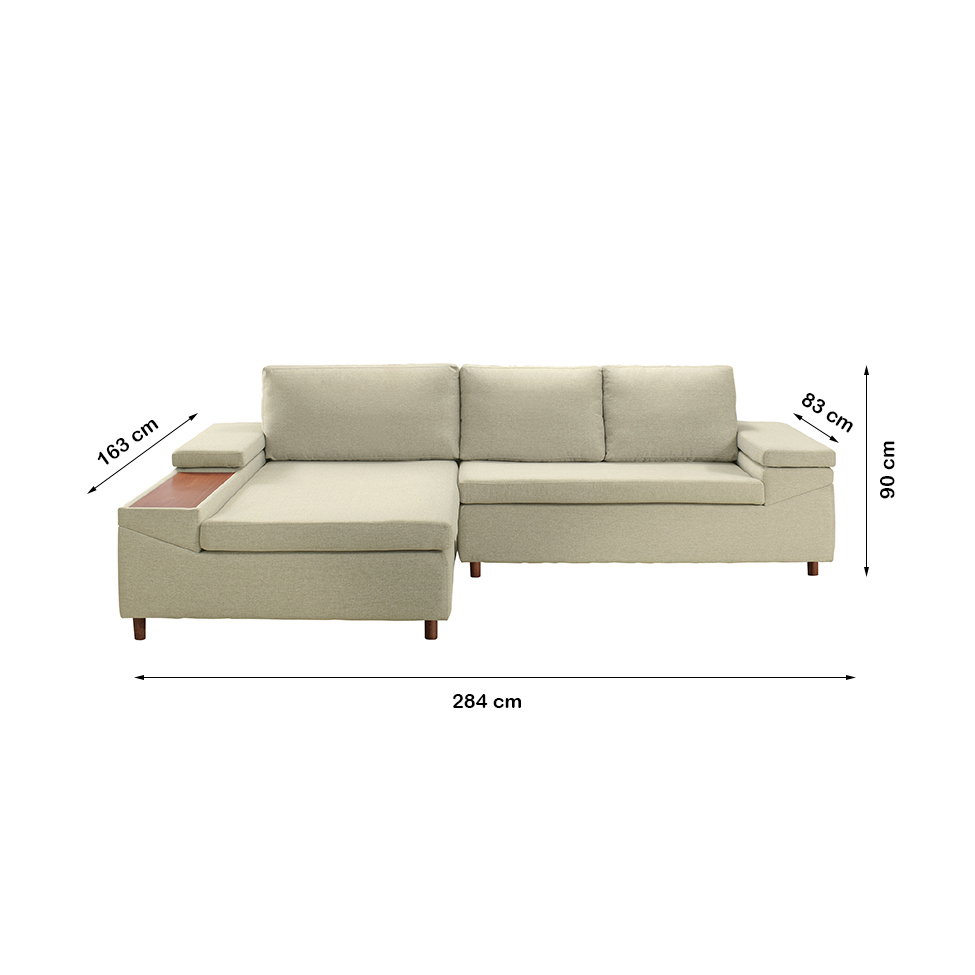 Sofá 5 Lugares com Chaise Esquerdo Clássico Linho Palha