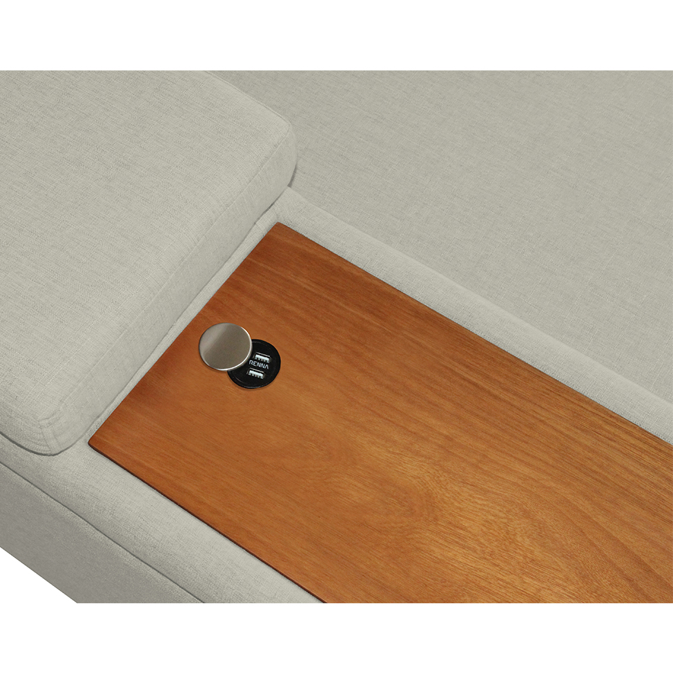 Sofá 5 Lugares com Chaise Esquerdo Clássico com Entrada USB Linho Bege