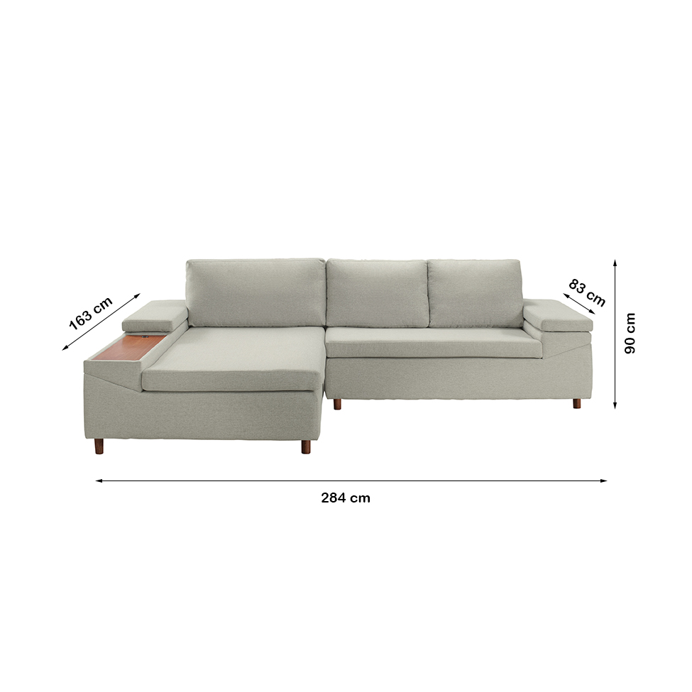 Sofá 5 Lugares com Chaise Esquerdo Clássico com Entrada USB Linho Bege