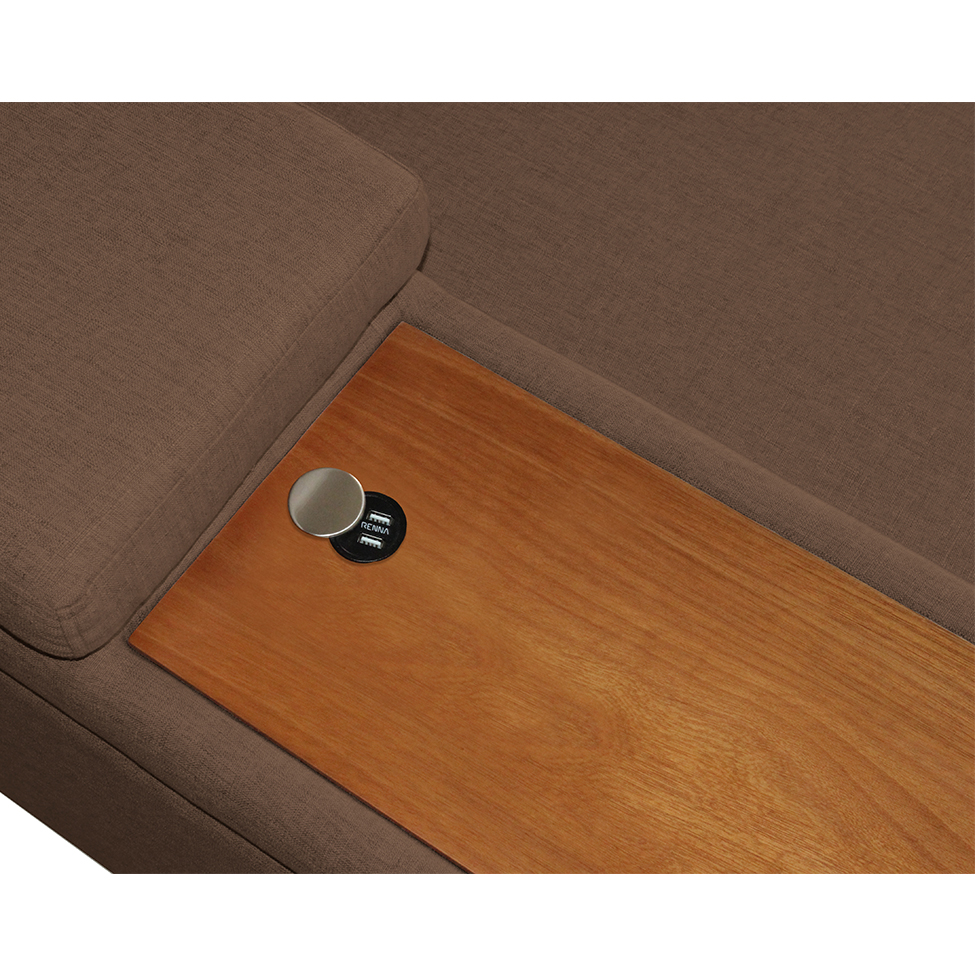 Sofá 5 Lugares com Chaise Esquerdo Clássico com Entrada USB Linho Marrom