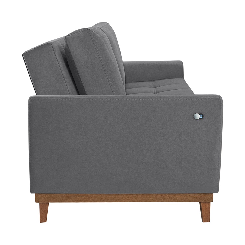 Sofá Living Casal 3 Lugares Alegra II com Entrada USB Cinza