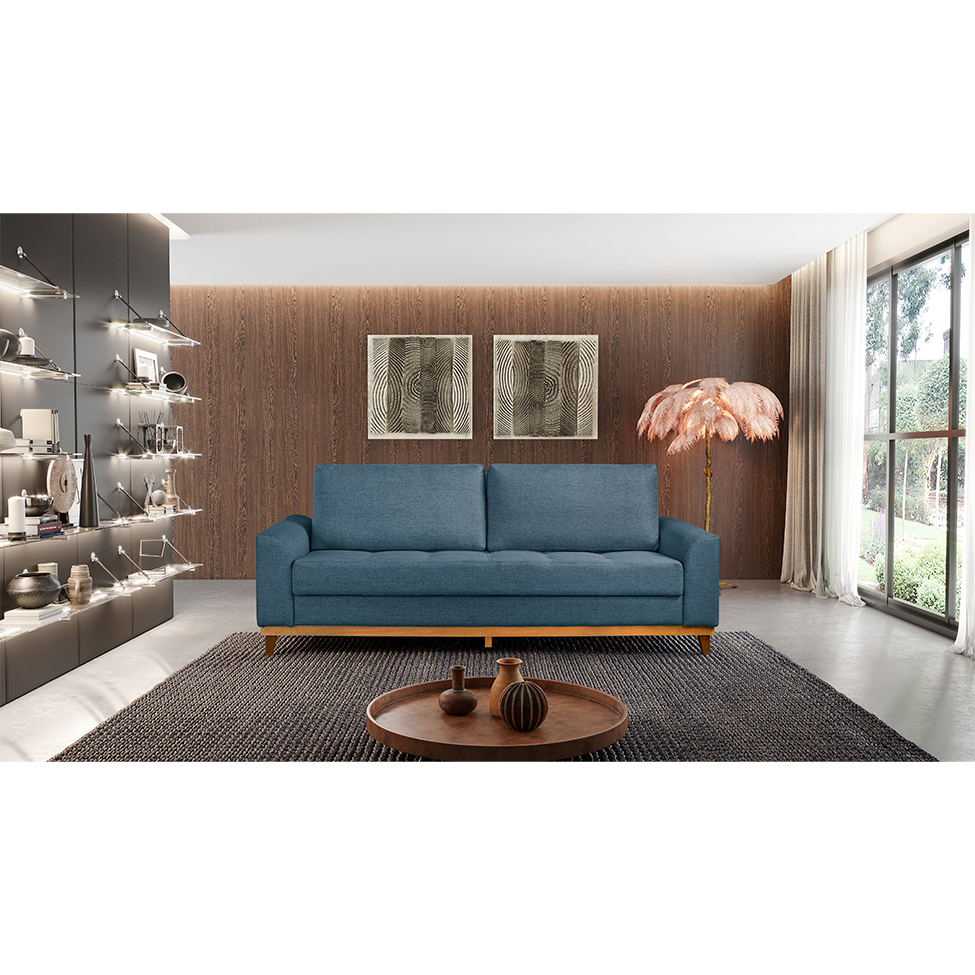 Sofá Living Casal 3 Lugares Alegra Linho Poliéster Azul