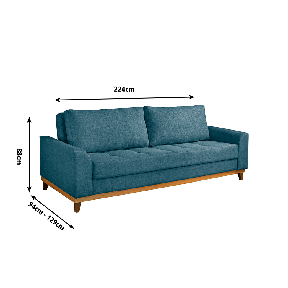 Sofá Living Casal 3 Lugares Alegra Linho Poliéster Azul
