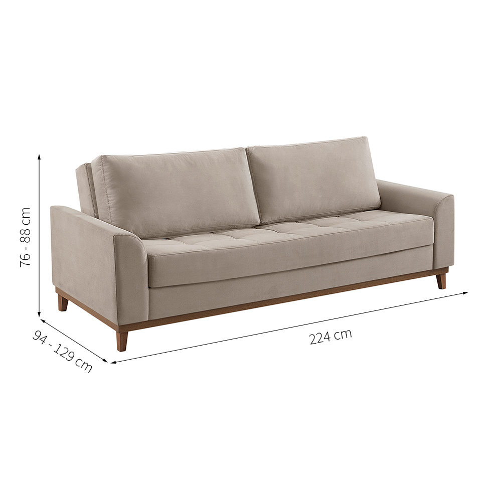 Sofá Living Casal 3 Lugares Alegra Veludo Marfim