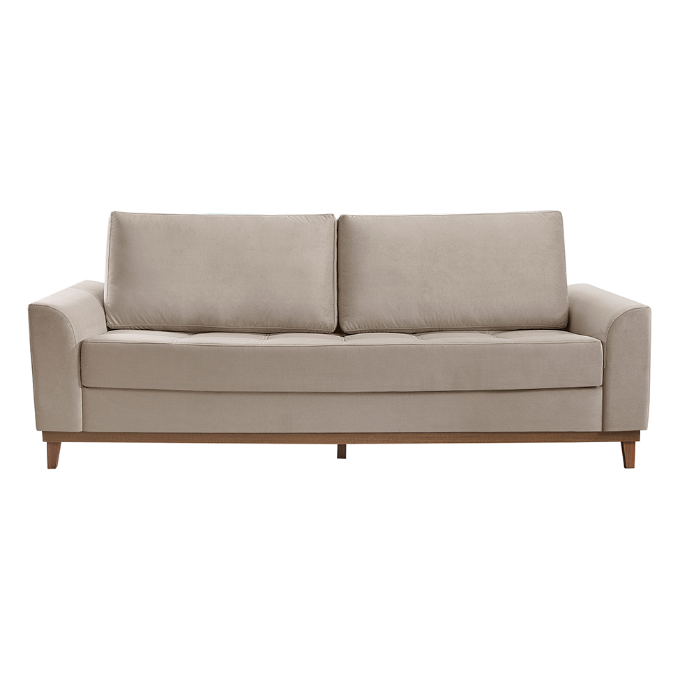 Sofá Living Casal 3 Lugares Alegra Veludo Marfim