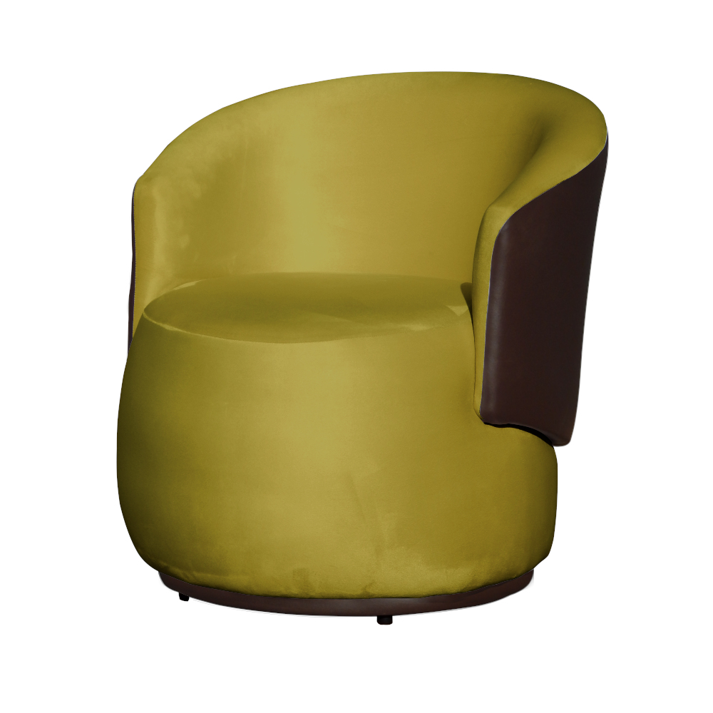 Kit 02 Poltronas Orgânico Beatriz Mostarda Marrom Com Composê Corino Marrom