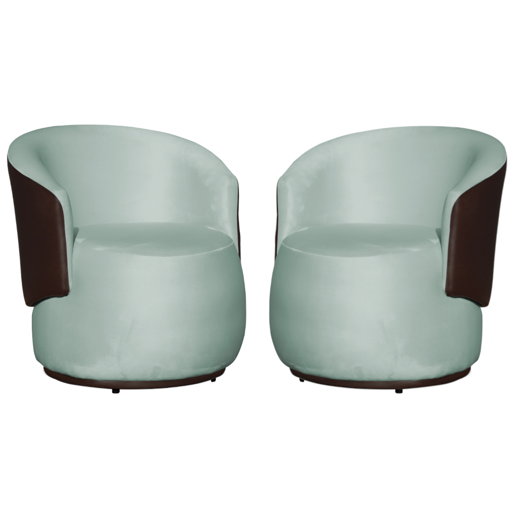 Kit 02 Poltronas Orgânico Beatriz Veludo Acqua Com Composê Corino Marrom