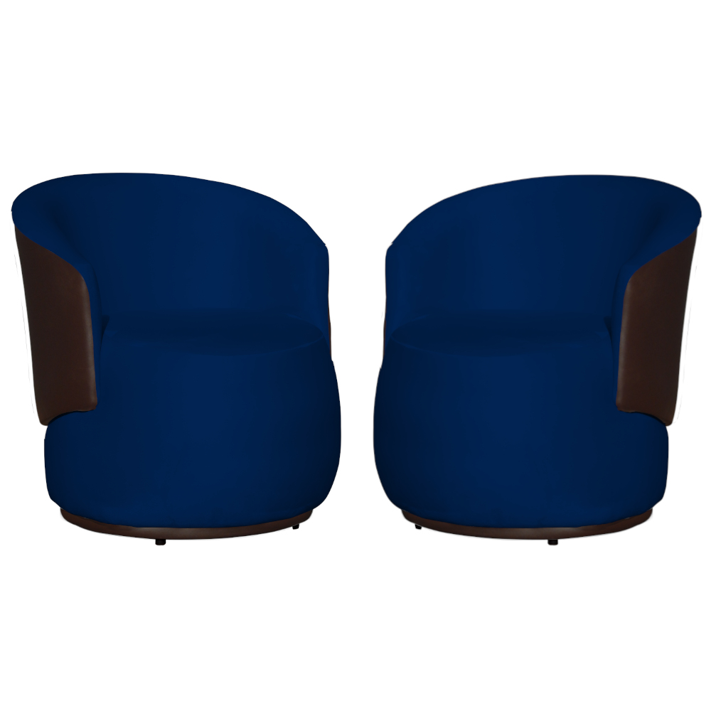 Kit 02 Poltronas Orgânico Beatriz Veludo Azul Marinho Com Composê Corino Marrom