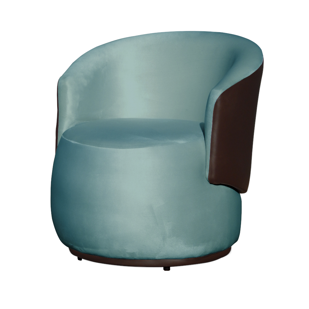 Kit 02 Poltronas Orgânico Beatriz Veludo Azul Turquesa Com Composê Corino Marrom