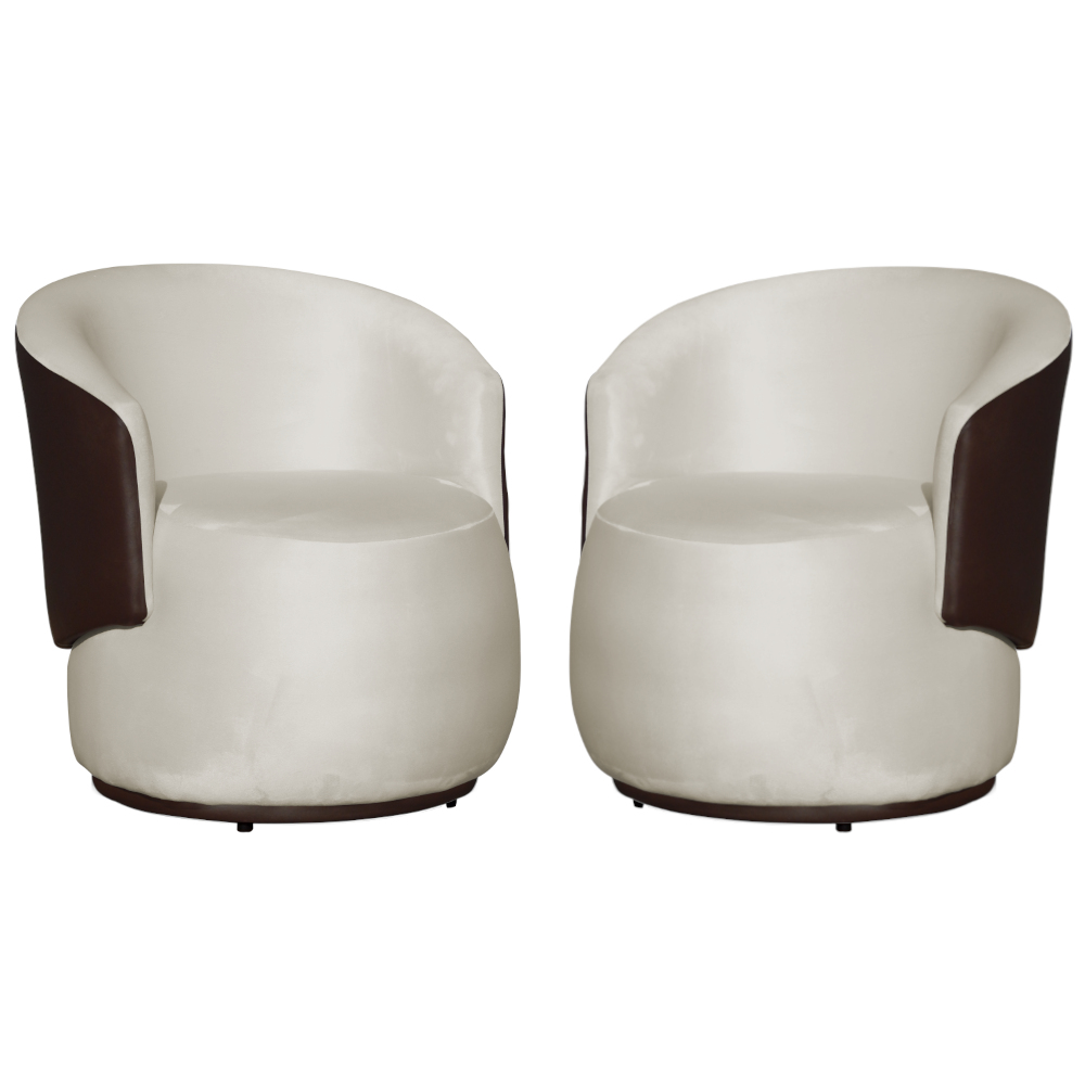 Kit 02 Poltronas Orgânico Beatriz Veludo Bege Com Composê Corino Marrom