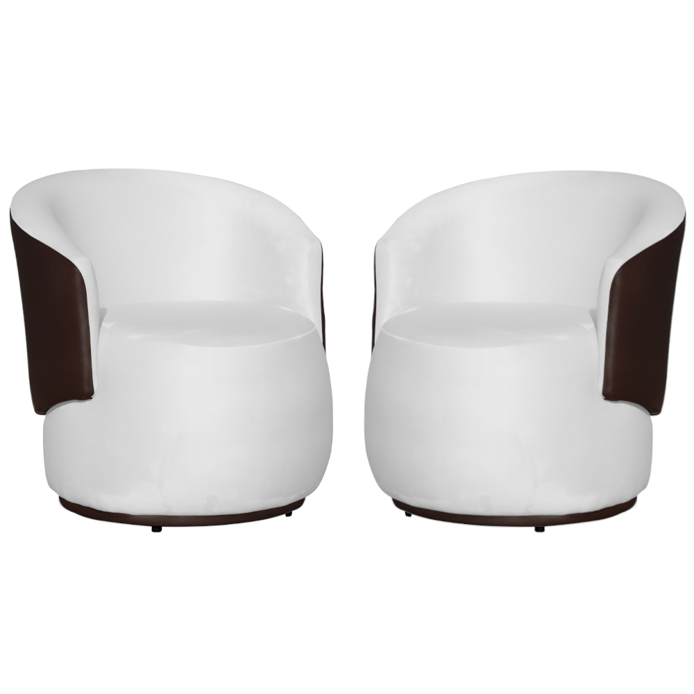 Kit 02 Poltronas Orgânico Beatriz Veludo Branco Com Composê Corino Marrom