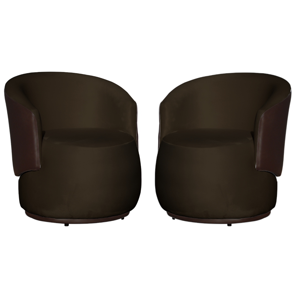 Kit 02 Poltronas Orgânico Beatriz Veludo Marrom Com Composê Corino Marrom