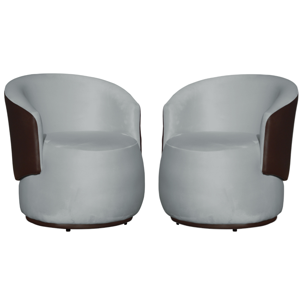 Kit 02 Poltronas Orgânico Beatriz Veludo Prata Com Composê Corino Marrom