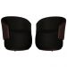 Kit 02 Poltronas Orgânico Beatriz Veludo Preto Com Composê Corino Marrom