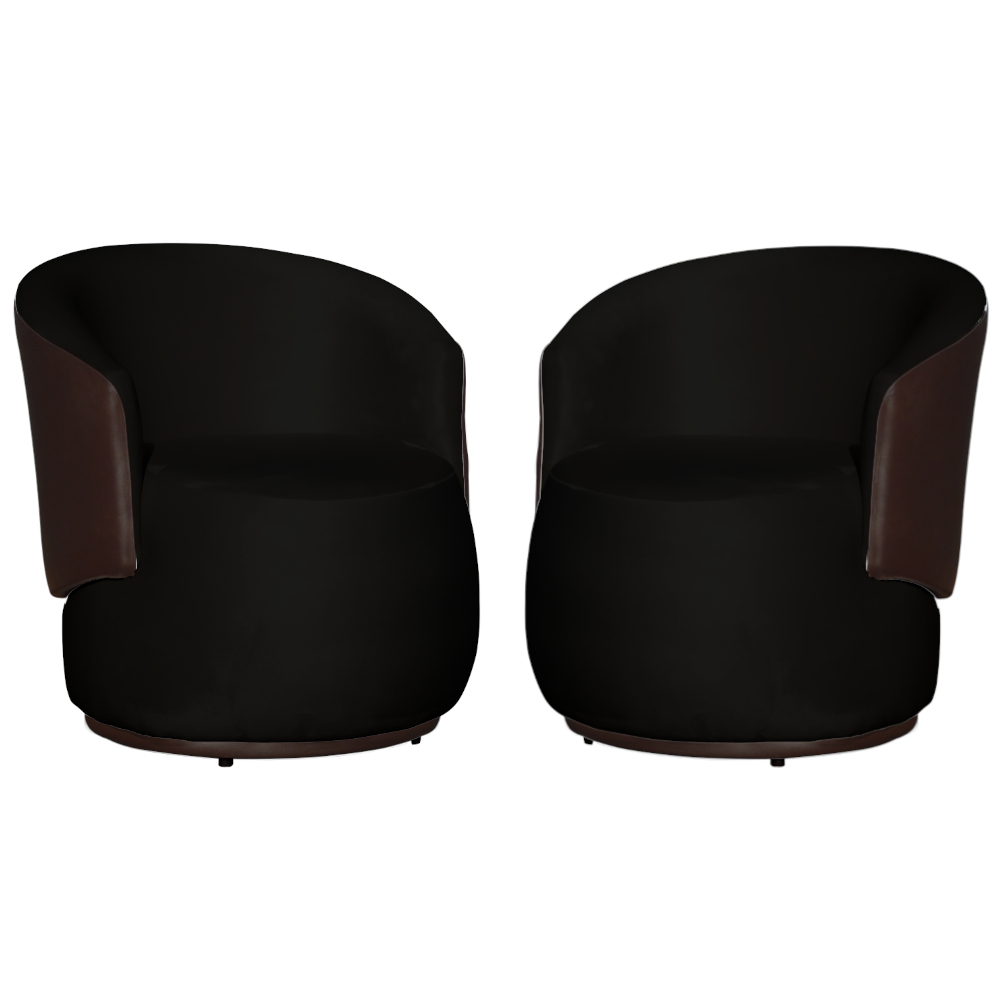 Kit 02 Poltronas Orgânico Beatriz Veludo Preto Com Composê Corino Marrom