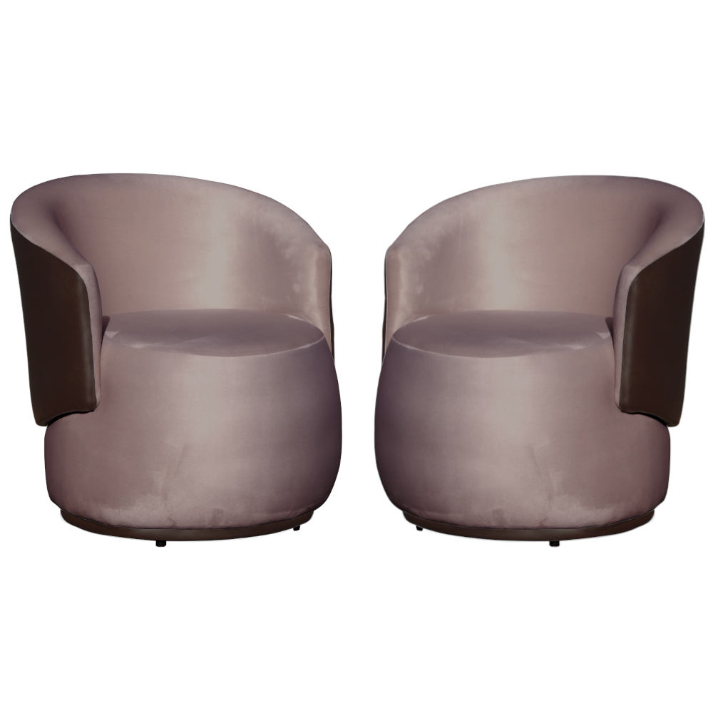 Kit 02 Poltronas Orgânico Beatriz Veludo Rosê Com Composê Corino Marrom