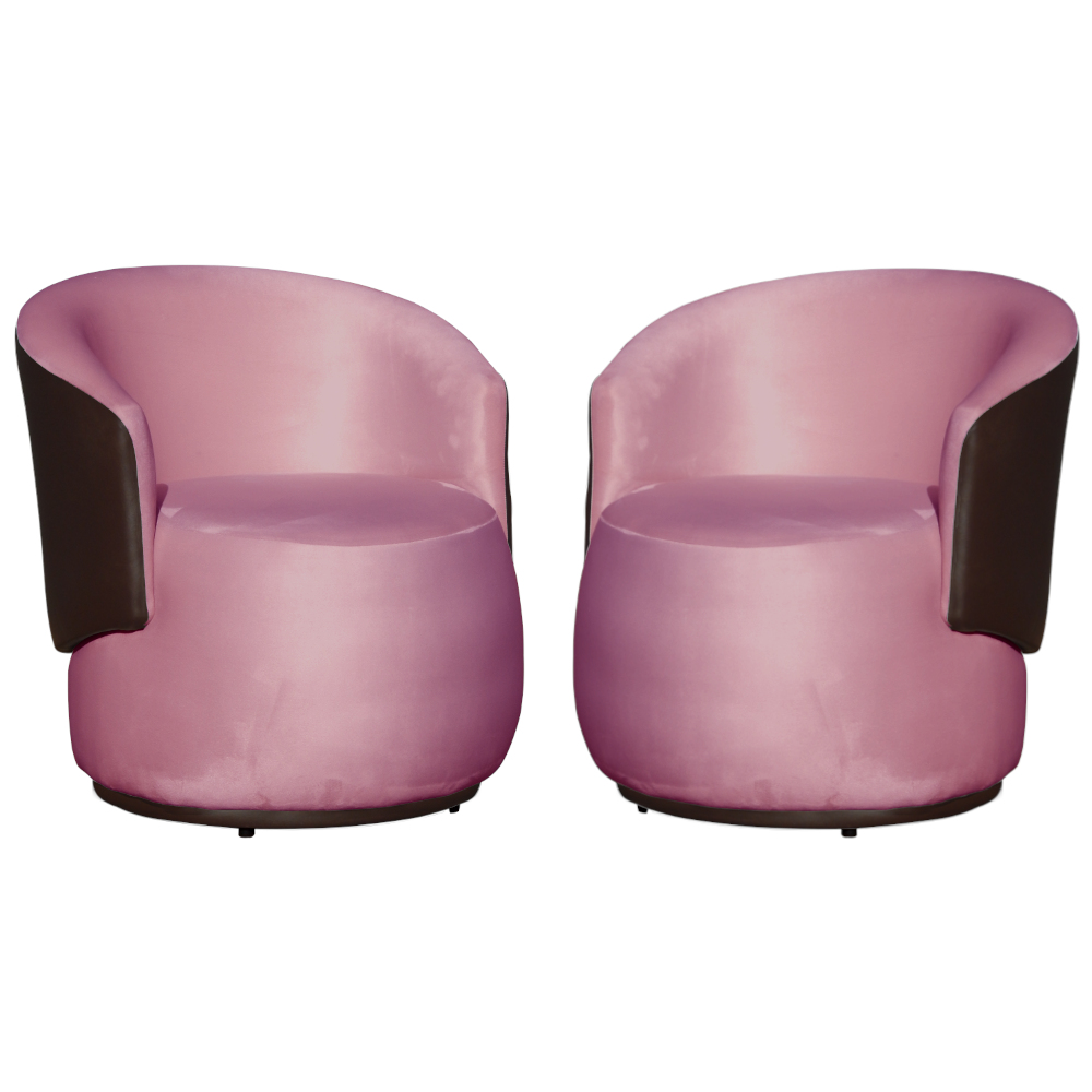 Kit 02 Poltronas Orgânico Beatriz Veludo Rosa Bebê Com Composê Corino Marrom