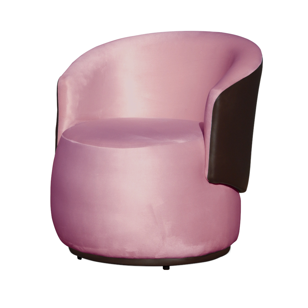 Kit 02 Poltronas Orgânico Beatriz Veludo Rosa Bebê Com Composê Corino Marrom
