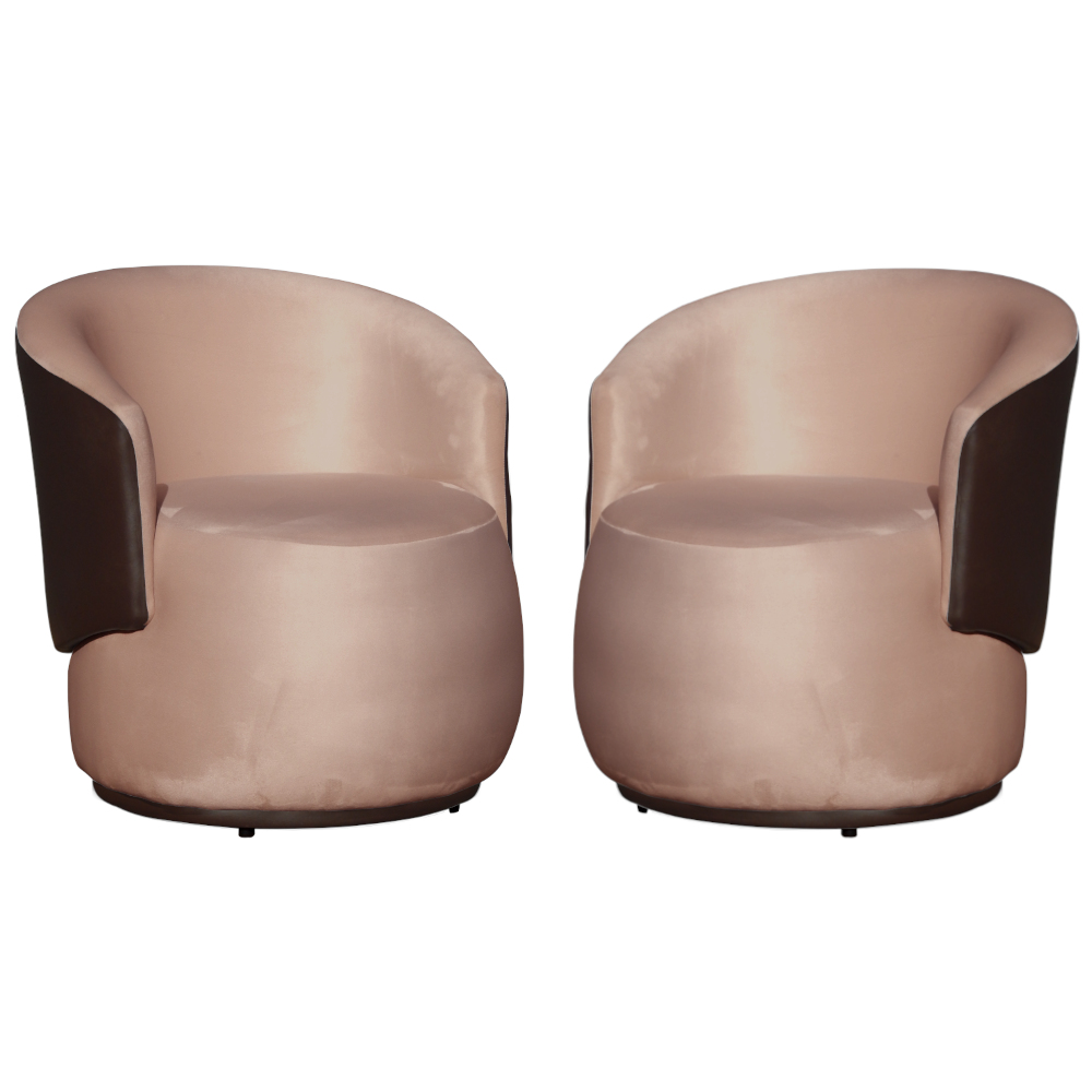 Kit 02 Poltronas Orgânico Beatriz Veludo Rosa Com Composê Corino Marrom