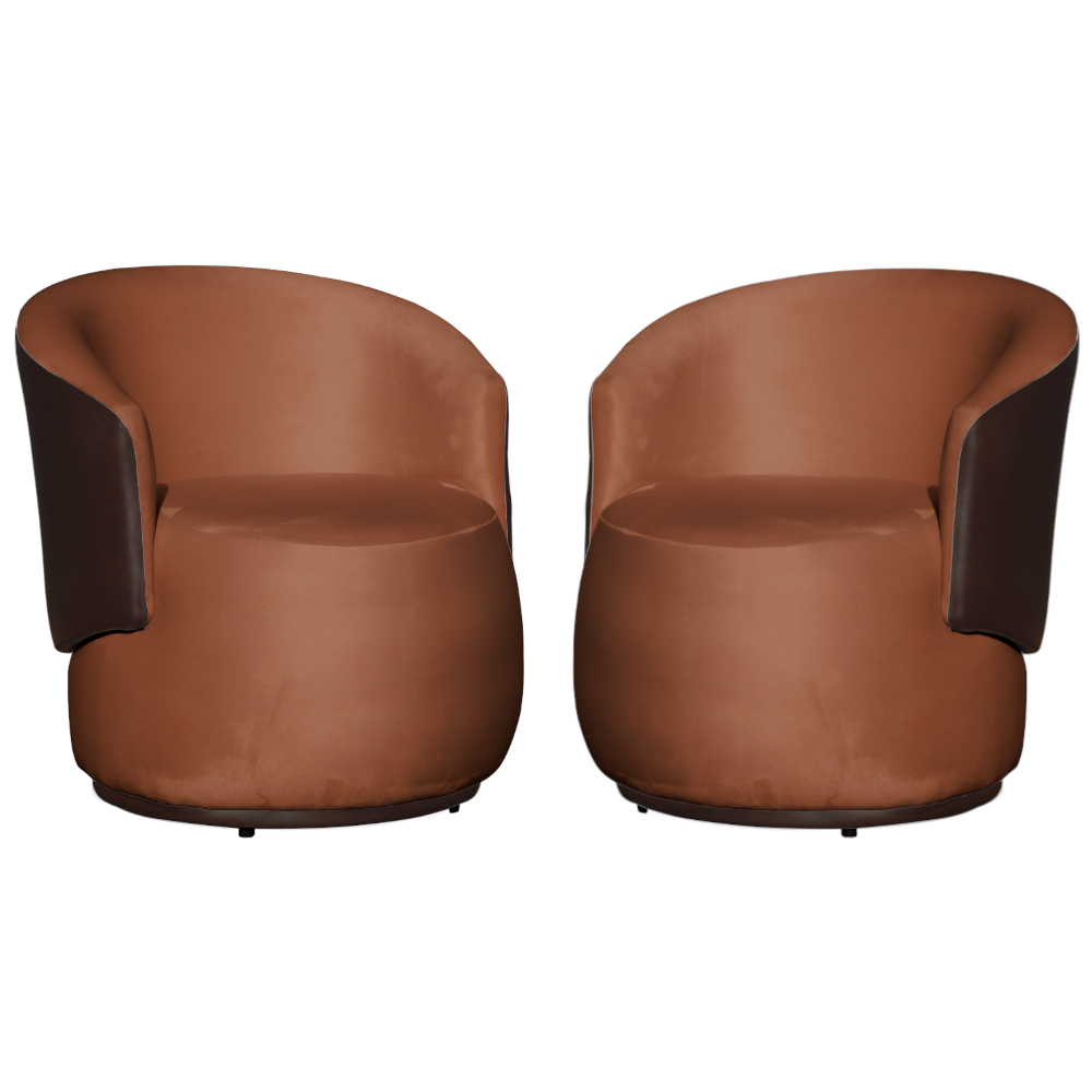 Kit 02 Poltronas Orgânico Beatriz Veludo Terracota Com Composê Corino Marrom