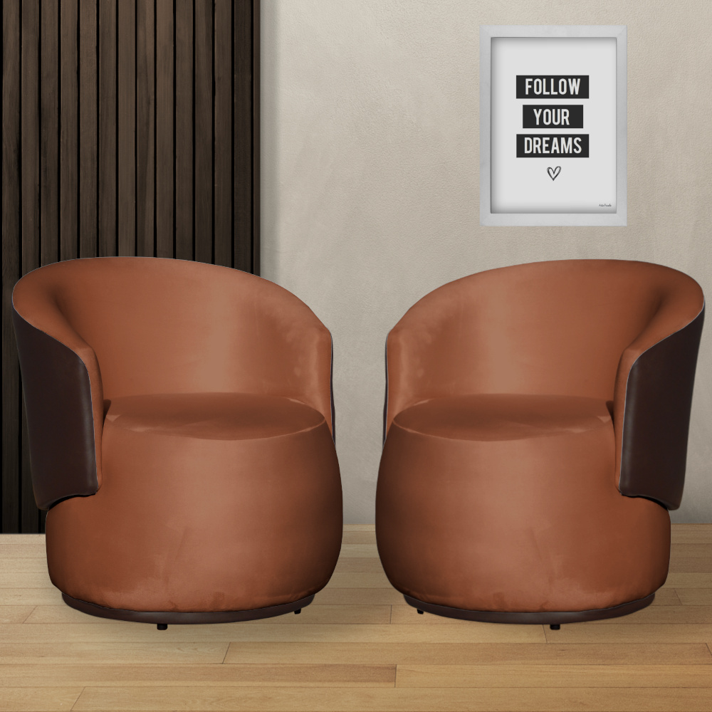 Kit 02 Poltronas Orgânico Beatriz Veludo Terracota Com Composê Corino Marrom